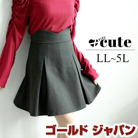 大きいサイズ レディース ボトムス スカート Vウエストパンツ裏地プリーツミニスカート ミニスカート ミニスカ ミニ スカパン ウエストゴム プリーツ ファスナー 秋新作 冬服 春服 LL 3L 4L 5L ブラック 黒 ゴールドジャパン +cute +CUTE +Cute ＋CUTE プラスキュート