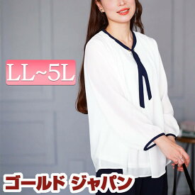 大きいサイズ レディース トップス シャツ ブラウス バイカラーボウタイブラウス ボウタイブラウス ボウタイ ネクタイ リボンタイ 長袖 バイカラー タック 裏地 セレモニー フォーマル 通勤 無地 冬新作 春服 秋服 LL 2L 3L 4L 5L ブラック 黒 ホワイト 白 ゴールドジャパン