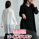 大きいサイズ レディース チュニック ストレッチカットシフォンコクーンチュニック 長袖チュニック 長袖 ロング テールカット カットソー Vネック ストレッチ 軽量 無地 シアー 透け感 春新作 春服 夏服 秋服 LL 2L 3L 4L 5L ブラック 黒 オフホワイト 白 ゴールドジャパン
