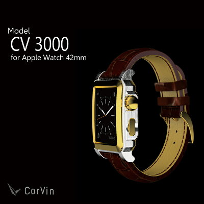 【CorVin】PremiumAccessoriesforAppleWatch42mm(CV3000シリーズ)レザーバンドシルバー・ブラウン/AppleWatchケースバンド