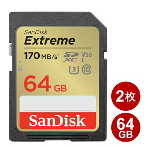 _yVJ[h|Cg4{I9/30^ TfBXN SDXCJ[h 64GB 2Zbg EXTREME Class10 UHS-1 U3 V30 170MB/s SDSDXV2-064G-GNCIN-2P SanDisk SDJ[h COe[ y[֑z