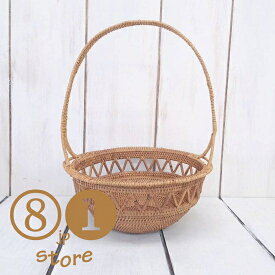 アタ製 アタ 手編み 円形 ラウンド かご 持ち手付きバスケット ナチュラル インテリア バリ島