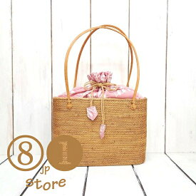 アタバッグ かごバッグ ハンドメイド 【Lサイズ】 手編み 内布付き バリ島 ピンク