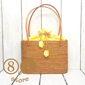 アタバッグ かごバッグ ハンドメイド 【Lサイズ】 手編み 内布付き バリ島 イエロー