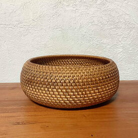 アタ製手編みバスケット かご 収納バスケット 小物入れ ラウンド 円形 バリ島 アジアン エスニック 小