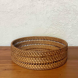 アタ製手編みバスケット 網目 ラウンド 収納バスケット 小物入れ バリ島 アジアン エスニック 中