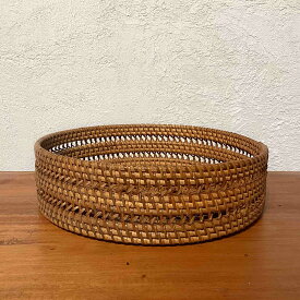 アタ製手編みバスケット 網目 ラウンド 収納バスケット 小物入れ バリ島 アジアン エスニック 大