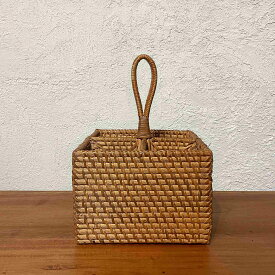 アタ製手編みホルダー ペン立て 化粧ブラシ立て 小物入れ 収納 バリ島 アジアン 四角