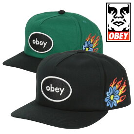 【SALE！】OBEY キャップ メンズ レディース ブランド ロゴ パッチ 5パネル 帽子 オベイ スナップバック フラワー 花 炎 ユニセックス ツートンカラー