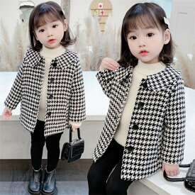 コート キッズ 子供服 女の子 千鳥 格子 ジャケット ロングボアコート キッズコート