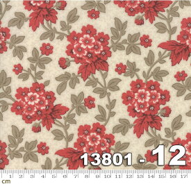 【Moda モダ】Atelier de France-13801-12(3A-06) レッド 赤 花柄 アンティーク フレンチジェネラル コットン100％ シーチング【10cm単位販売】
