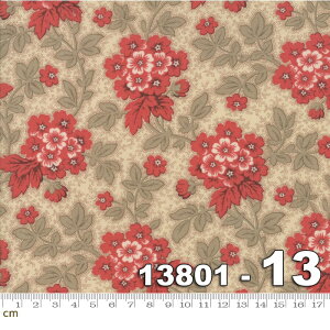 【Moda モダ】Atelier de France-13801-13(3A-01) レッド系 べージュ系 赤 花柄 アンティーク フレンチジェネラル コットン100% シーチング【10cm単位販売】