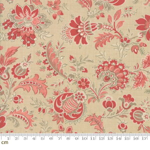 【Moda モダ】Atelier de France-13802-13(3A-01) ベージュ系 ブラウン系 赤 花柄 アンティーク フレンチジェネラル コットン100% シーチング【10cm単位販売】