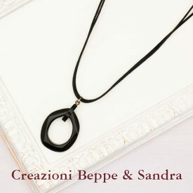 イタリア製　Creazioni Beppe　& Sandra ブラック変形サークルデザインヘッド　2連ローブペンダント レディースジュエリー　アクセサリー　インポート　コスチュームジュエリー　パーティー　結婚式　発表会　お呼ばれ