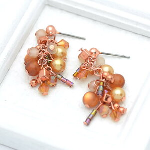 フランス直輸入 ビーズピアス オレンジ ブラウン charlottealexandre