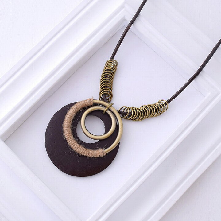 楽天市場】木製 ウッドペンダント ダブルフープ ロングネックレス  