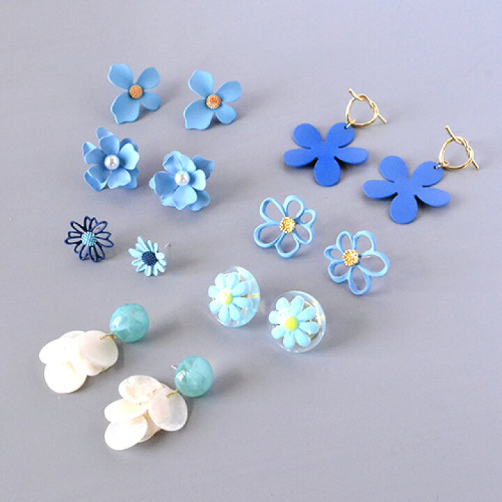 楽天市場】ピアス 夏 青 ブルー スカイブルー 花 フラワー シンプル 
