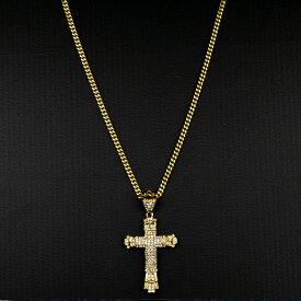 【返金保証】PROPRE プロープル チェーン ネックレス メンズ クロス ゴールド 金 18k 18金 ヒップホップ HIPHOP ジルコニア ストリート 系 ファッション 18K Gold Chain 10.0mm×70cm プレゼント