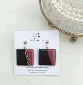 Asymmetry square art pierce/earring(Pink×black)�@E/L byLoretta EL �G���o�C�����b�^�@�s���N�@�u���b�N�@�A�V�����g���[�@�l�p�@square�@�s�A�X�@�C�������O�@�I���@�`�^���@�����@�˂����@�N���b�v��