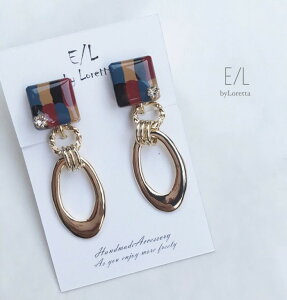Square art w hoop pierce/earring(Mix)@E/L byLoretta EL GoCb^@Black@Navy@Beige@Bordeaux@}`J[@sAX@CO@I@Wt[v@Zbg@`^@˂@Nbv@