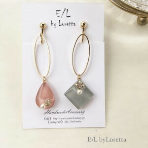 Asymmetry Shizuku square oval hoop pierce/earring(Pink×Gray)@E/L byLoretta EL GoCb^ accessory ANZT[@AVg[@Ђ`@hbv@sN@O[@t[v@`^@@˂