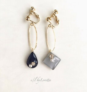 Asymmetry Shizuku square oval hoop pierce/earring(Gray×Navy)@E/L byLoretta EL GoCb^ accessory ANZT[@AVg[@hbv@lp@t[v@O[@lCr[@sAX@CO@