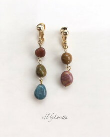 オーシャンジャスパー Asymmetry pierce/earring(Blue×Pink)　アクセサリー　ピアス　イヤリング　ブルー　ピンク　ブラウン　アシンメトリー　レディース　女性　大人可愛い　フェミニン　上品　お洒落　おしゃれ　カジュアル　エルバイロレッタ　E/L byLoretta　E/L