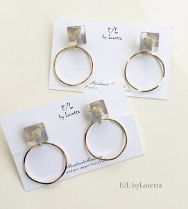 3color square hoop pierce/earring(Beige)@E/L byLoretta EL GoCb^ accessory ANZT[@t[v@XNGA@lp@sN@x[W@NA@}`J[@sAX@CO@`^@