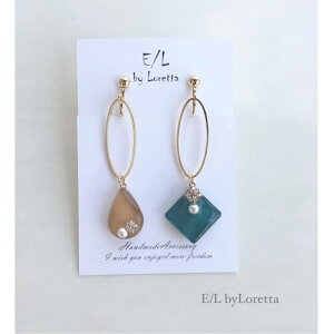Asymmetry Shizuku square oval hoop pierce/earring(Green×Mustard)@E/L byLoretta EL GoCb^ accessory ANZT[@AVg[@@XNGA@t[v@O[@}X^[h@CG[@s