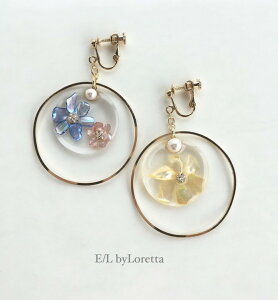 Clear shell flower big hoop pierce/earring(Blue×Pink)@E/L byLoretta EL GoCb^ accessory ANZT[@VF@ԕ@rbOt[v@u[@sN@WG[@sAX@CO@`^@