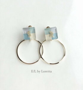 2way Multi color square hoop pierce/earring(Gray Mix)@E/L byLoretta EL GoCb^ accessory ANZT[@2EFC@XNGA@lp@t[v@}`J[@O[@sAX@CO@`^@