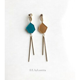 Asymmetry KAKERA w stick pierce/earring(Green × Mustard)　E/L byLoretta EL エルバイロレッタ accessory アクセサリー　アシンメトリーカケラ　カケラ　Wスティック　ピアス　イヤリング　お洒落　イエロー　グリーン　14kgf　クリップ式　ねじ式　選択可　両耳セット