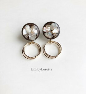 Mini circle shell triple hoop pierce/earring(Brown)@E/L byLoretta EL GoCb^ accessory ANZT[@~jT[N@VF@Lk@gv@t[v@uE@sAX@CO@`^@