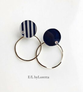 Asymmetry circle stripe pierce/earring(Stripe × Navy)@E/L byLoretta EL GoCb^ accessory ANZT[@AVg[@T[N@XgCv@lCr[@@zCg@@sAX@CO