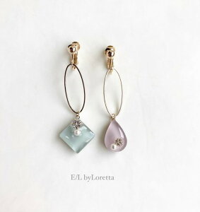 Asymmetry Shizuku square oval hoop pierce/earring(Mint×Lavender)@E/L byLoretta EL GoCb^ accessory ANZT[@AVg[@VYN@hbv@XNGA@~g@F@x_[@@`