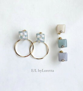 (S4F)2way Asymmetry art square hoop pierce/earring(Mint Mix) [cc]@E/L byLoretta EL GoCb^ accessory ANZT[@~g~bNX@AC{[@@O[@2EFC@AVg[@T[N