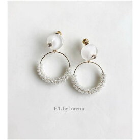 Mini circle beads hoop pierce/earring(White) [cc]　E/L byLoretta EL エルバイロレッタ accessory アクセサリー　サークル　ビーズ　フープ　ホワイト　白　ピアス　イヤリング　チタン　ねじ式　クリップ式　樹脂　両耳セット　ハンドメイド