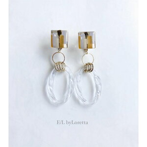 Square clear hoop pierce/earring(Mustard mix) [cc]@E/L byLoretta EL GoCb^ accessory ANZT[@XNGA@t[v@}X^[h@F@}`J[@sAX@CO@`^@@