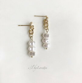 Pearl × chain pierce　E/L byLoretta EL エルバイロレッタ accessory アクセサリー 指輪　パール　GOLD ゴールド　金　女性　レディース　お洒落　おしゃれ　ファッション　ハンドメイドアクセ　大人　コーディネート　金属　プレゼント