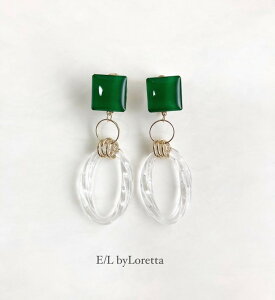 Square clear hoop pierce/earring(Green)@E/L byLoretta EL GoCb^ accessory ANZT[@NA@t[v@O[@XNGA@lp@sAX@CO@`^@@˂@Nbv