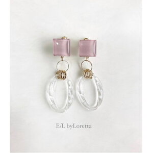 Square clear hoop pierce/earring(Pink) アクセサリー ピアス イヤリング クリアフープ くすみピンク レディース 女性 両耳 きれいめ 大人かわいい ハンドメイド 手作り チタン 樹