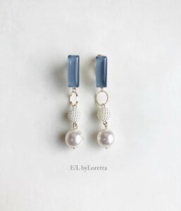 Color stick × w pearl pierce/earring(Grayish blue) [cc]�@E/L byLoretta EL �G���o�C�����b�^ accessory �A�N�Z�T���[�@�A�V�����g���[�@�J�P���@�X�e�B�b�N�@W�p�[���@�O���C�V���u���[�@�S�[���h�@�s�A�X�@�C