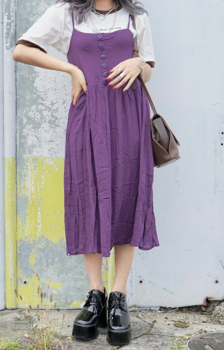 楽天市場】Button Design Cami-onepiece (purple) キャミワンピース 
