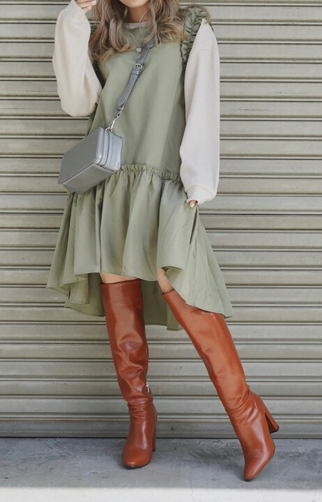 楽天市場】Frill Design No-sleeve Onepiece (green tea) レディース  