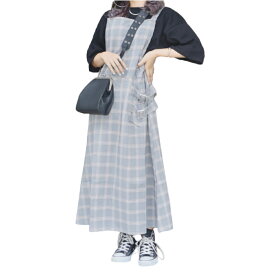 Belted Design Check Salopette Skirt　レディース　サロペット　ボトムス　スカート　グレー　チェック　ストラップ調査可能　カジュアル　キレカジ　おしゃれ　お洒落　ベルトデザイン　ブランド　ADG　エーディージー