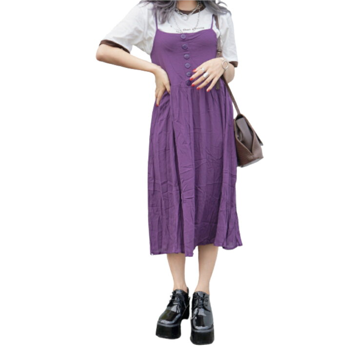 楽天市場】Button Design Cami-onepiece (purple) キャミワンピース 