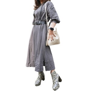 Balloon Sleeve Sweat Onepiece�ichacoal grey�j�@�����@���f�B�[�X�@�����s�[�X�@�o���[���X���[�u�@�X���b�g�@�`���R�[���O���[�@�t�@�ā@�H�@�V���v���@�K�[���[�@�t�F�~�j���@��l���킢���@�i
