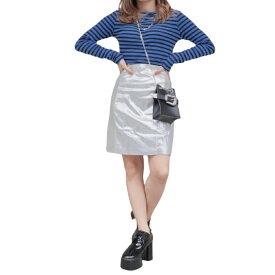Silver Metallic H-Line Mini Skirt　レディース　ボトムス　スカート　ミニスカート　シルバー　銀色　メタリック　Hライン　ウエストジップアップ　裏地あり　ギャル　ガーリー　原宿　ファッション　ブランド　A.D.G　ADG　エーディージー　送料無料