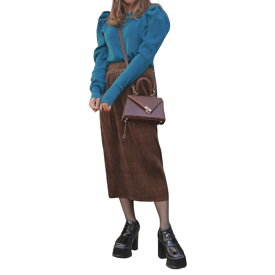 Velvet Rib H-Line Skirt (brown)　ボトムス　スカート　ベルベット　ベロア　リブ　プリーツ　スリット　Hライン　ウエストゴム　ロング丈　ブラウン　茶色　レディース　婦人服　カジュアル　フレンチガーリー　きれいめ　細見え　脚長　A.D.G　エーディージー　送料無料