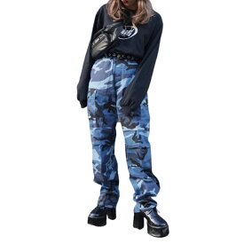 Camouflage Cargo Pants（blue）レディース メンズ ユニセックス　カモフラージュ柄　迷彩柄　ブルー　青　パンツ　ボトムス　カーゴパンツ　ポケット　ミリタリーパンツ　ワイド　ゆったり　ロング　送料無料